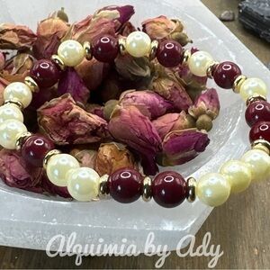 pearls Mahogany red jasper beaded bracelet/ cherry vibes